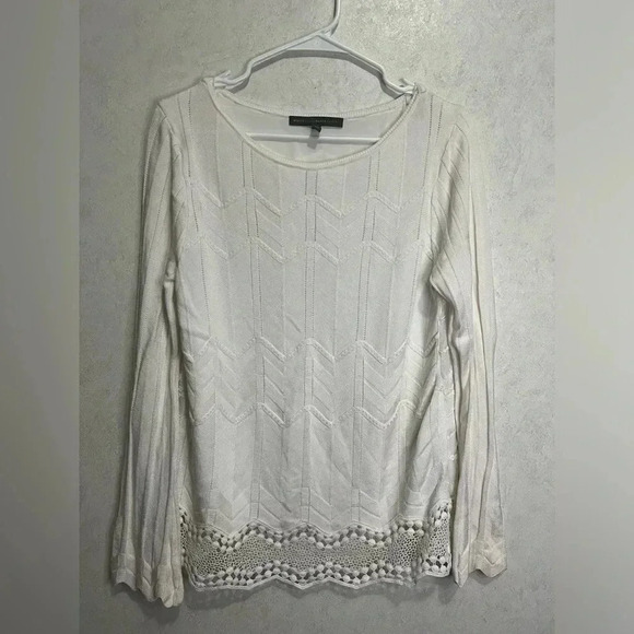 White House Black Market Layered Crochet Lace Trimmed Sweater Blouse Size Small - Picture 1 of 11